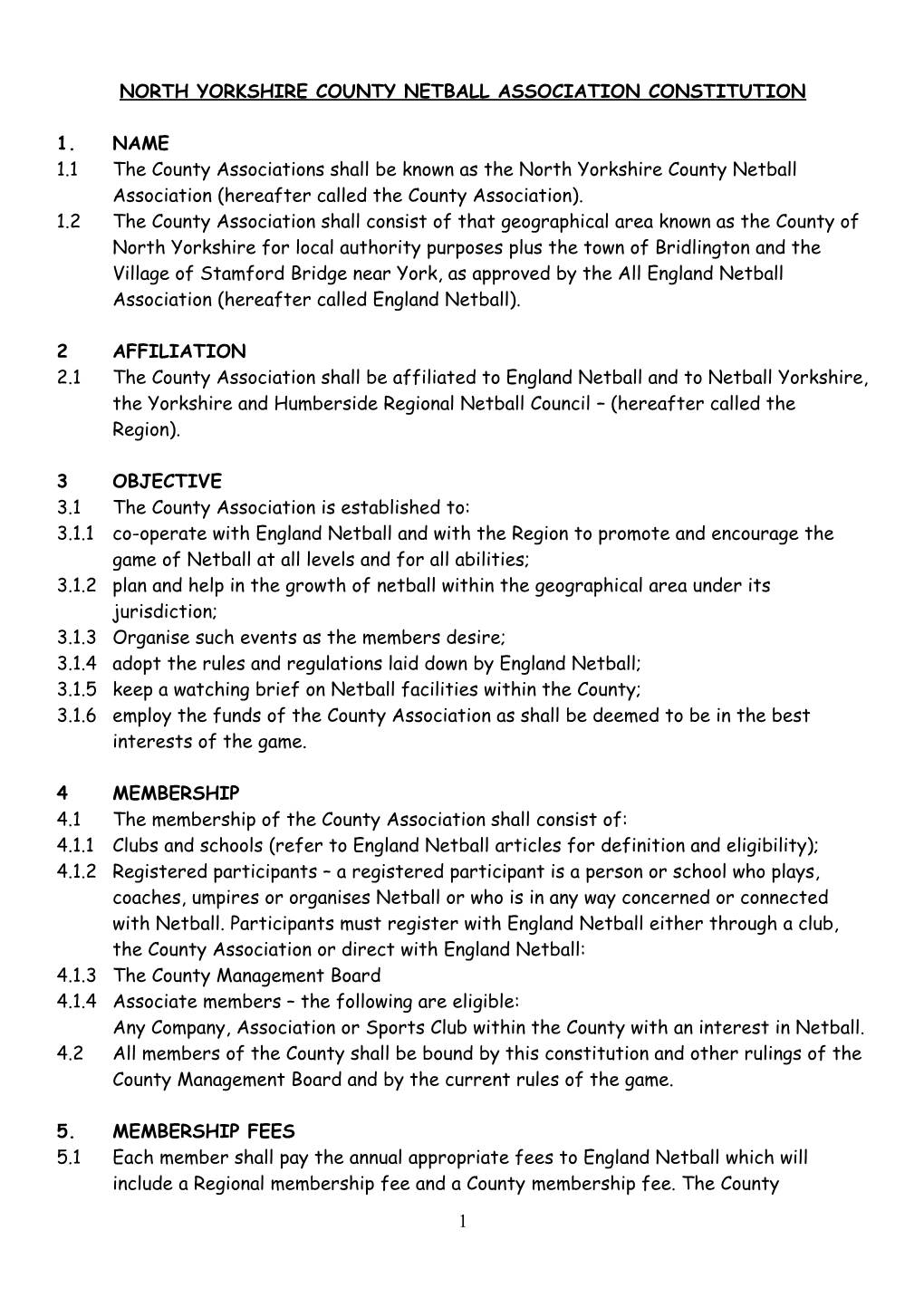 North Yorkshire County Netball Association Constitution