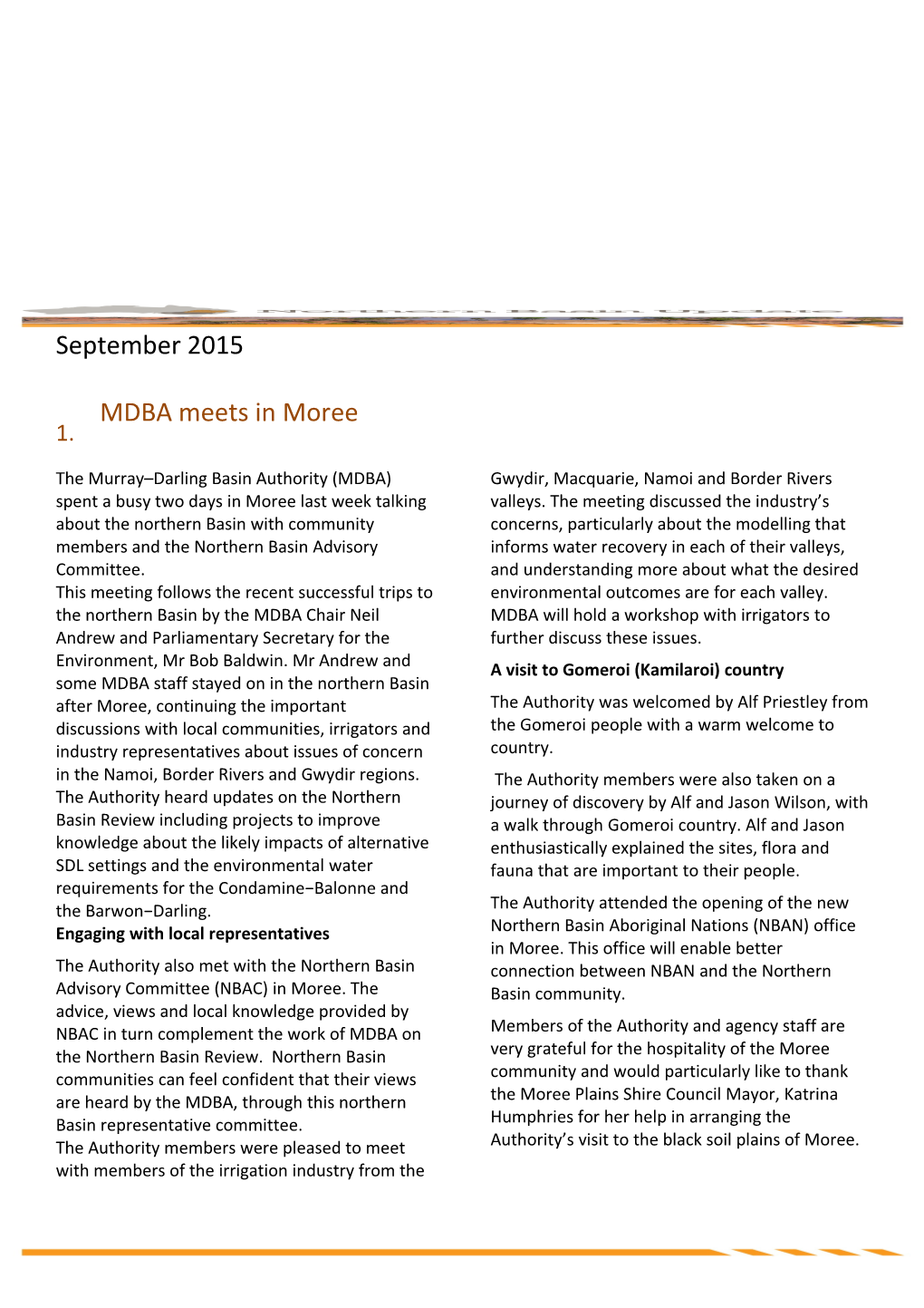 Northern Basin Update - September 2015