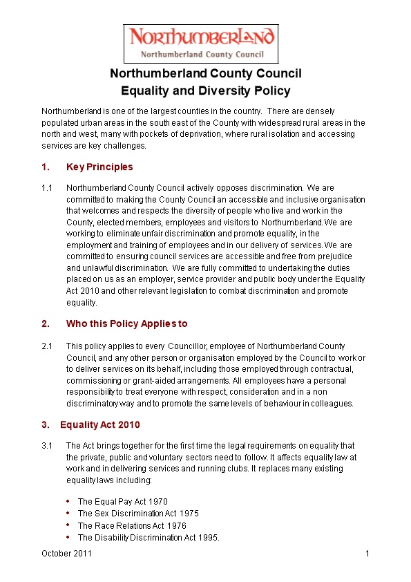 Northumberland County Council Draft Equality and Diversity Policy