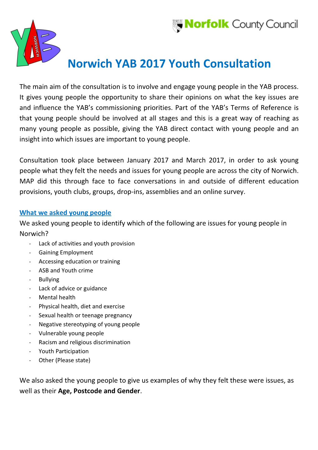 Norwich YAB 2017 Youth Consultation