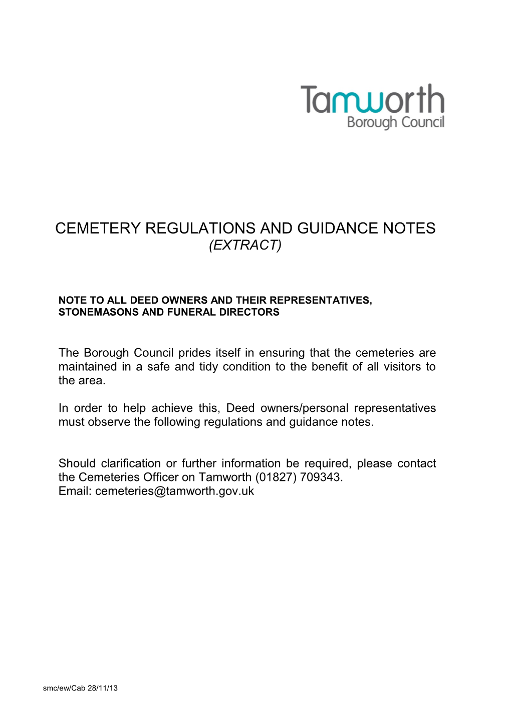 Note to All Deed Owners and Their Representatives, Stonemasons and Funeral Directors