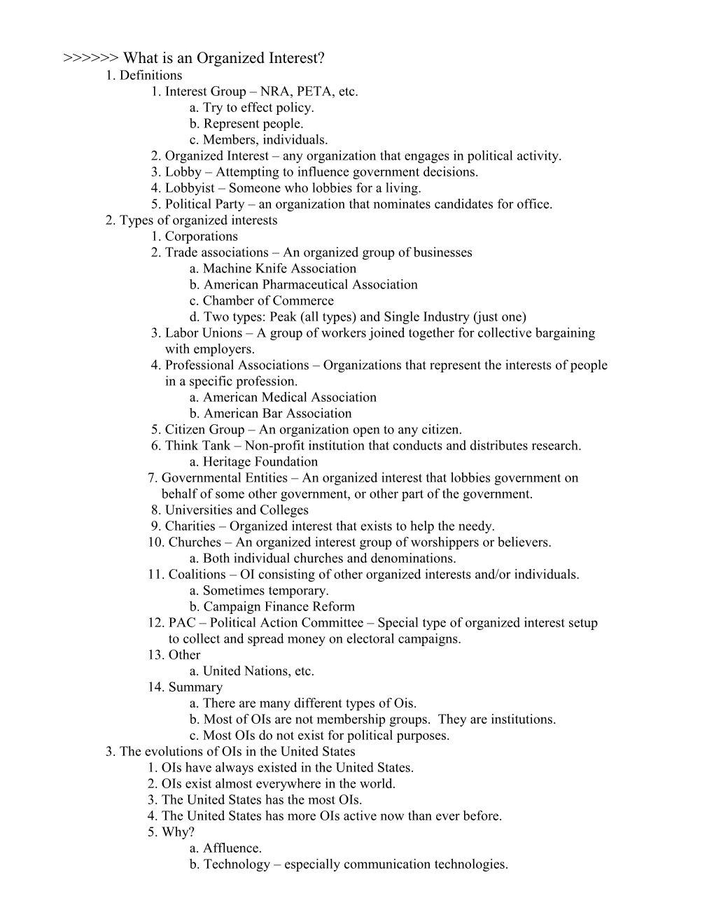 Notes for Dr. Nownes 421 Parties and Interest Groups