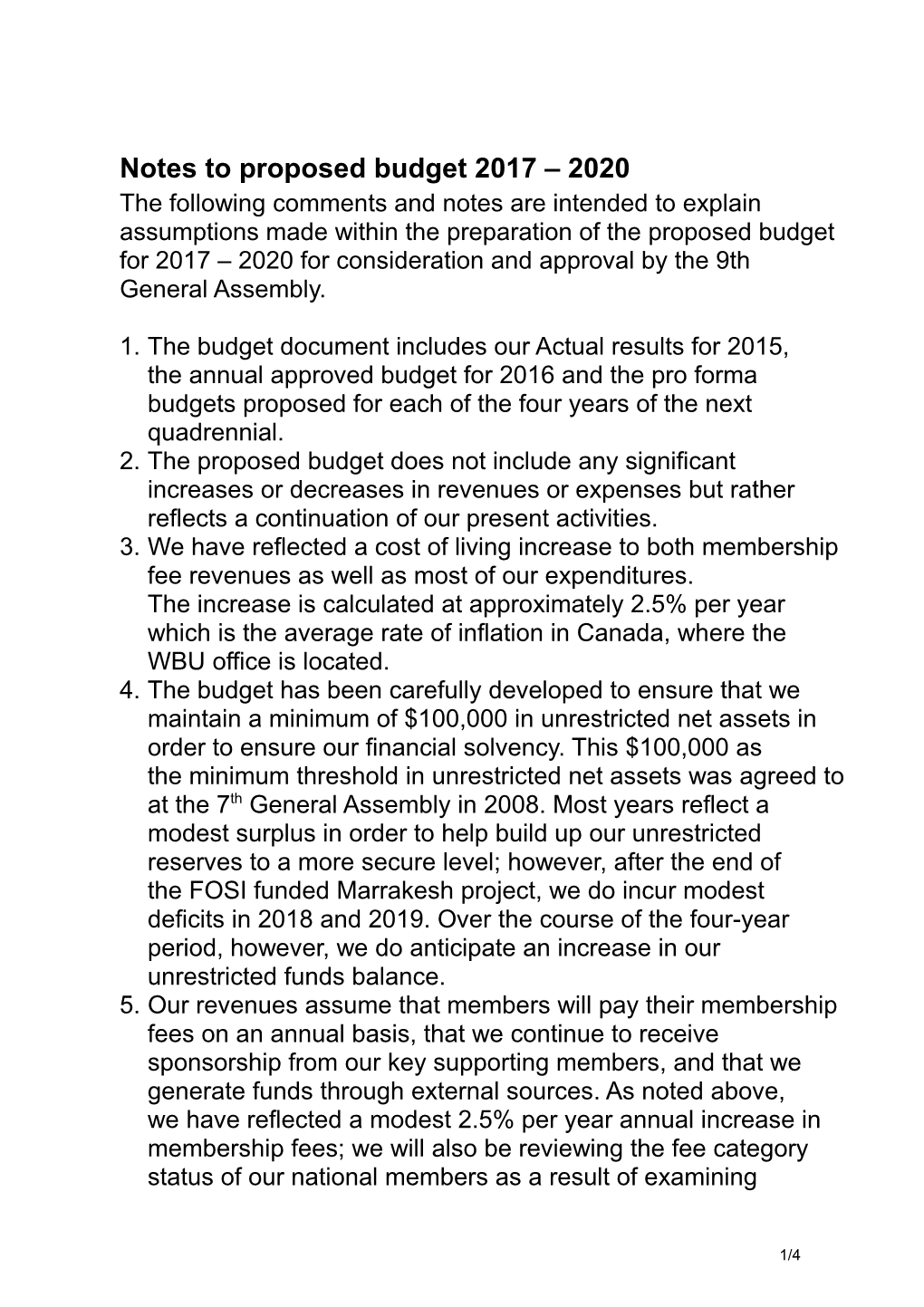 Notes to Proposed Budget 2009 2020