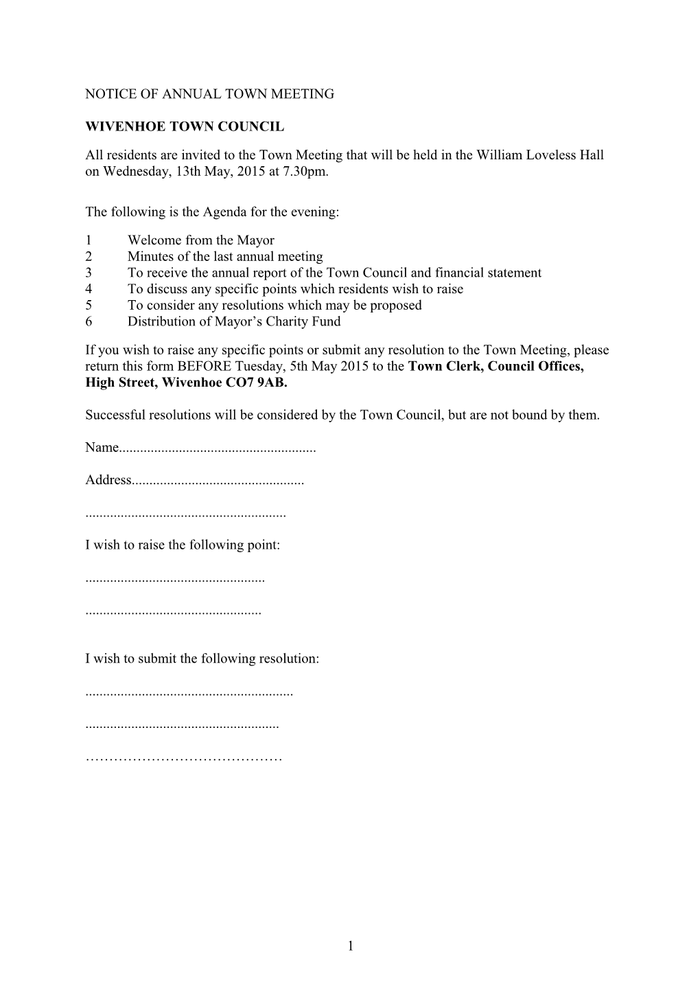 Notice of Annual Town Meeting