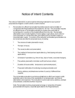 Notice of Intent Contents