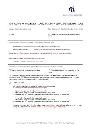 Notification of Pregnancy Leave, Maternity Leave and Parental Leave