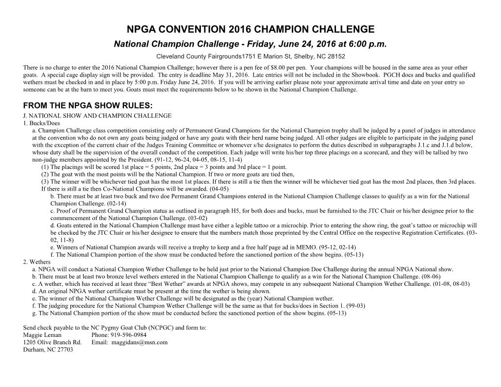 Npga Convention 2008 Champion Challenge Entry Form