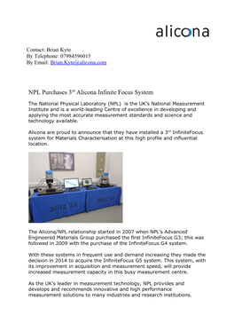 NPL Purchases 3Rd Alicona Infinite Focus System