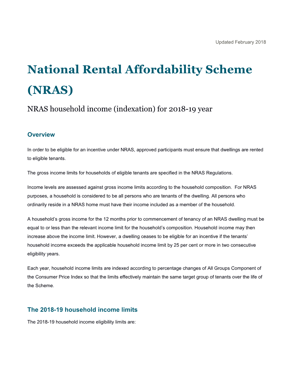 NRAS Household Income (Indexation) for 2018-19 Year