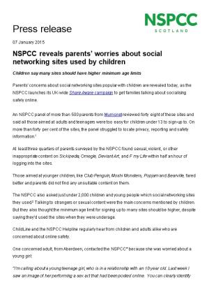 NSPCC Reveals Parents Worries About Social Networking Sites Used by Children