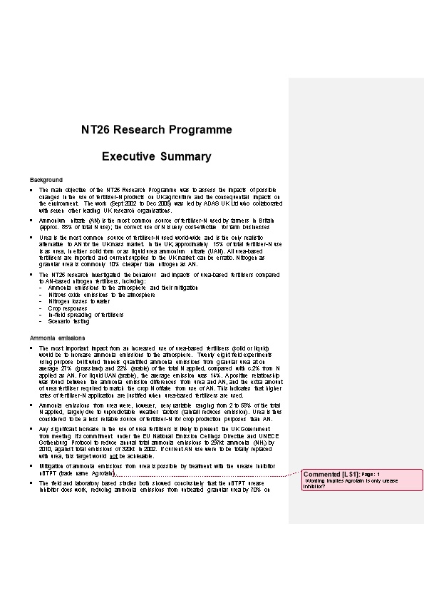 NT26 Research Programme