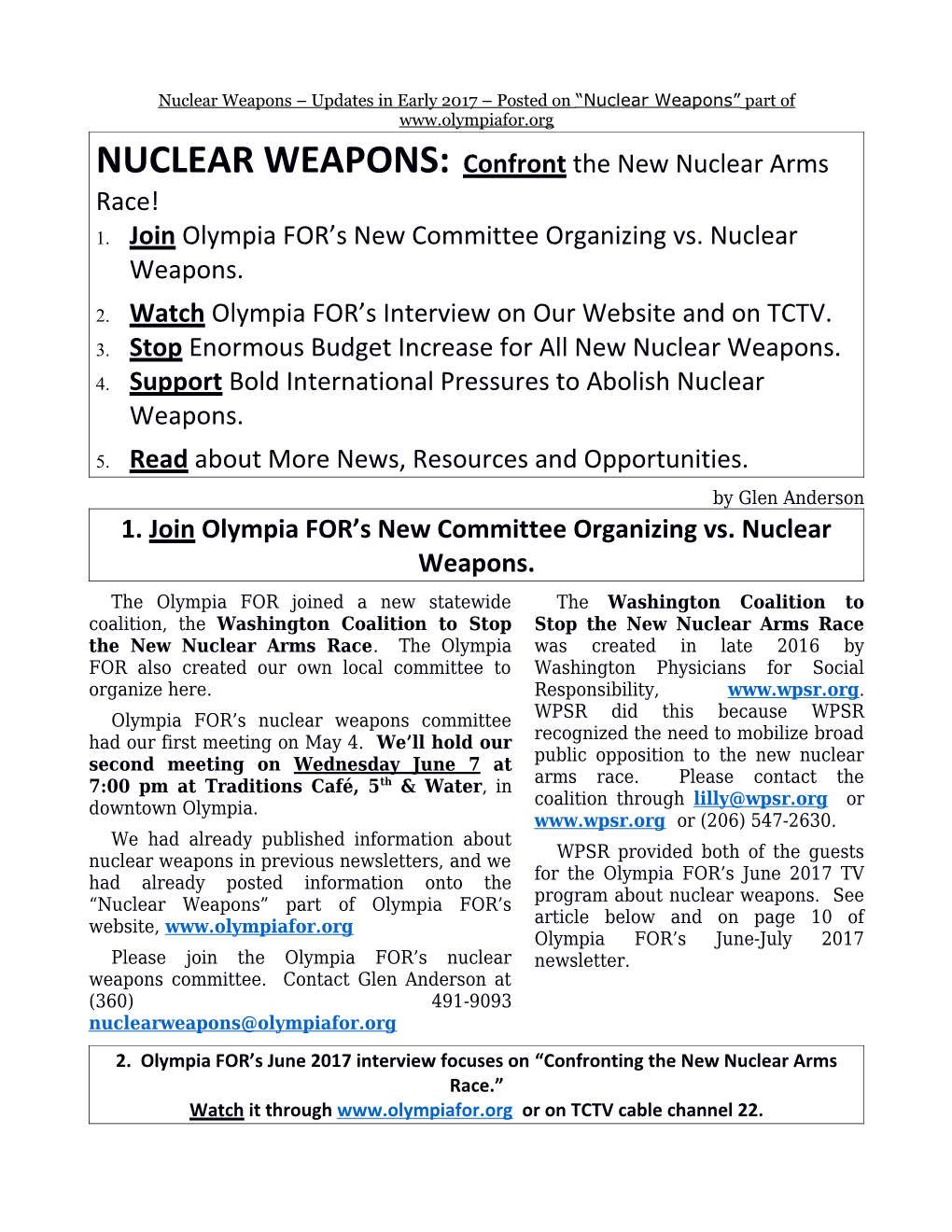 Nuclear Weapons Updates in Early 2017 Posted on Nuclear Weapons Part Of