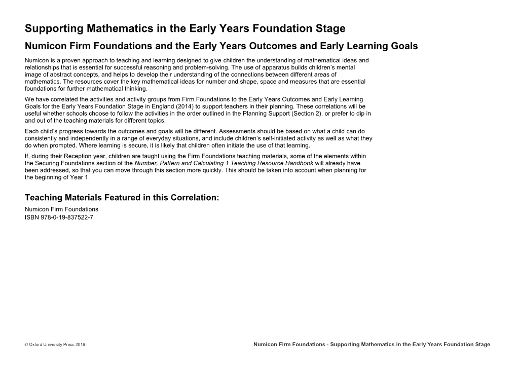 Numicon Firm Foundations and Early Years Outcomes