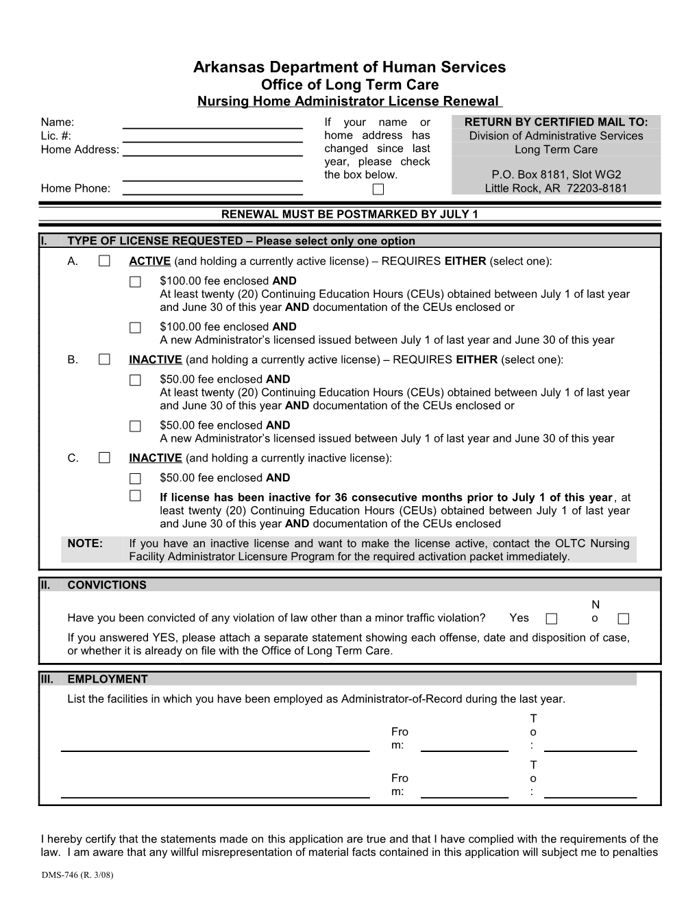 Nursing Home Administrators Administrator License Renewal Form