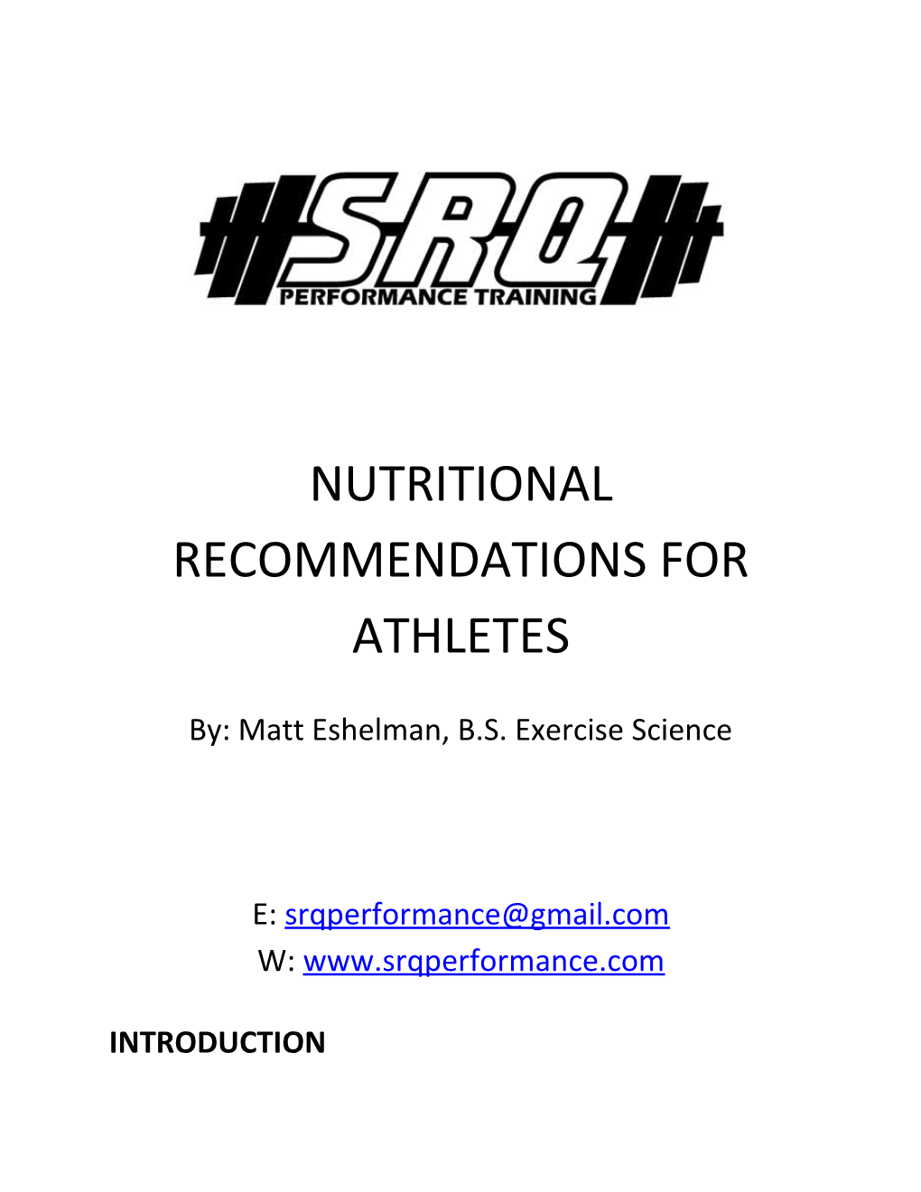 Nutritional Recommendations for Athletes