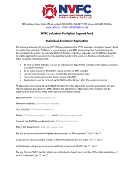 NVFC Volunteer Firefighter Support Fund Application for Assistancepage 1
