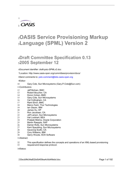 OASIS Service Provisioning Markup Language (SPML) Version 2