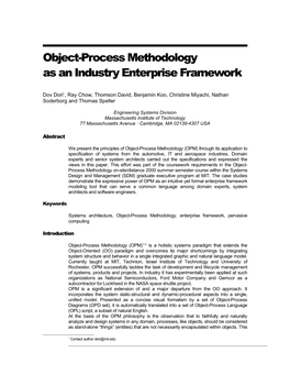 Object-Process Methodology As an Industry Enterprise Framework