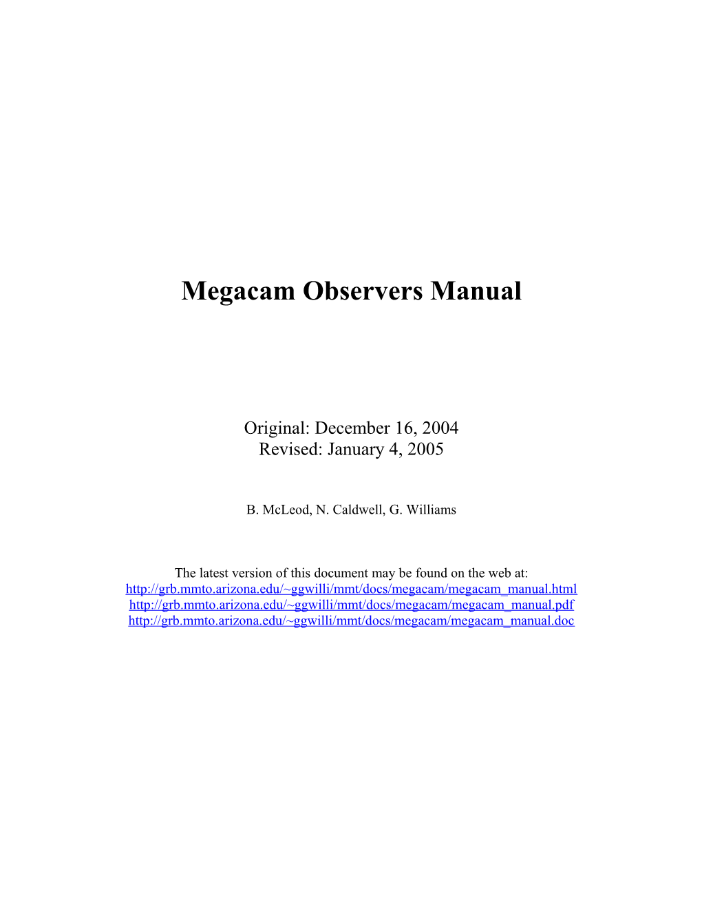 Observers Manual for Megacam on the MMT
