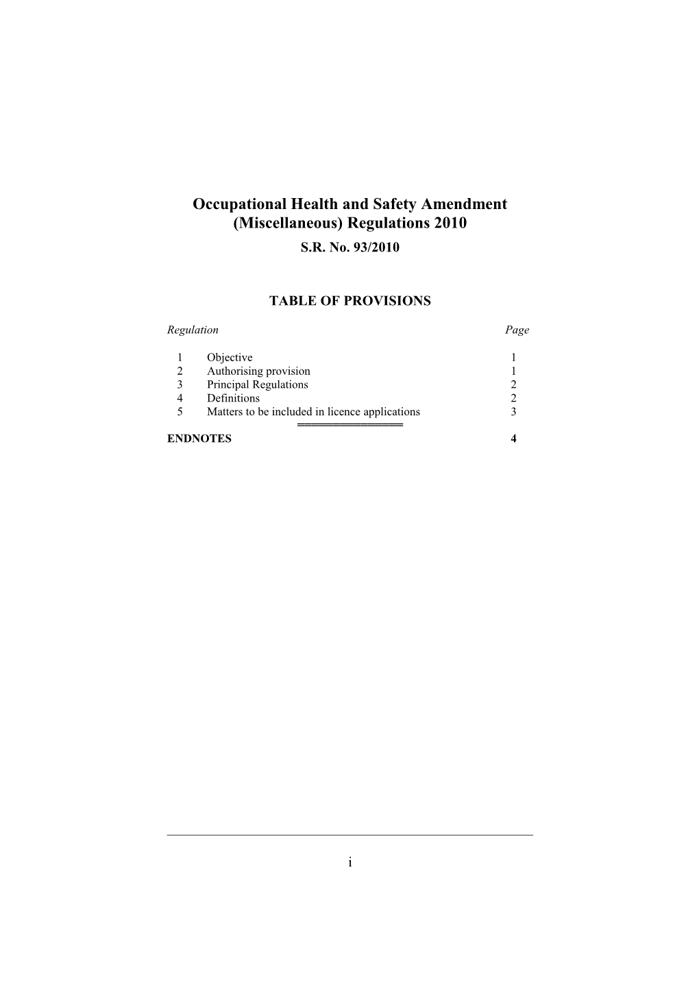 Occupational Health and Safety Amendment (Miscellaneous) Regulations 2010
