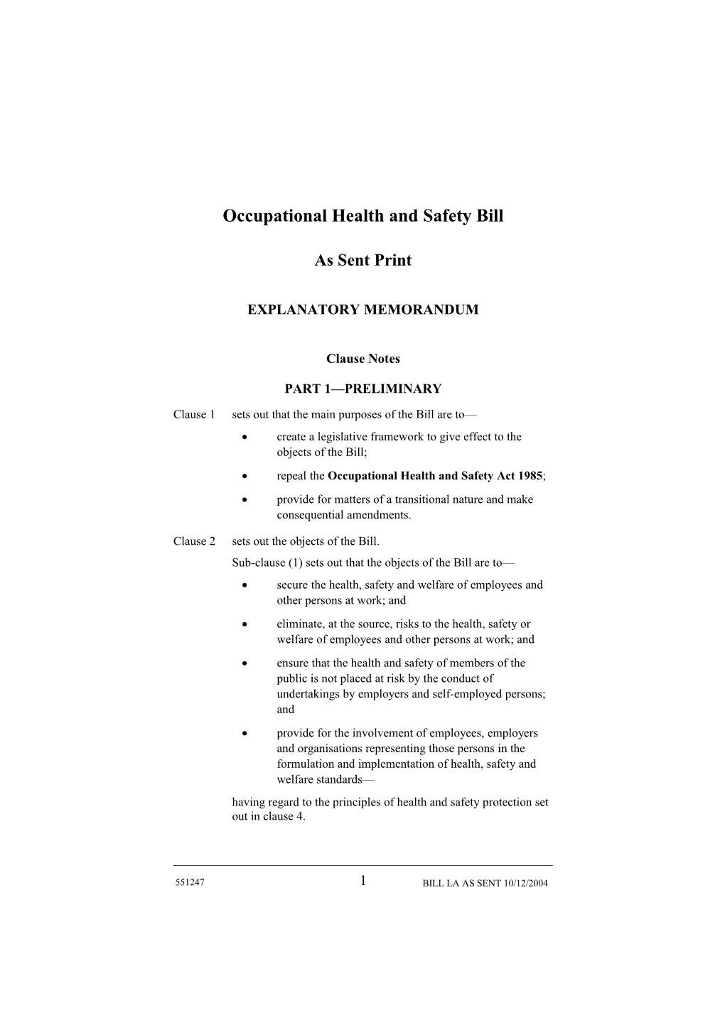 Occupational Health and Safety Bill