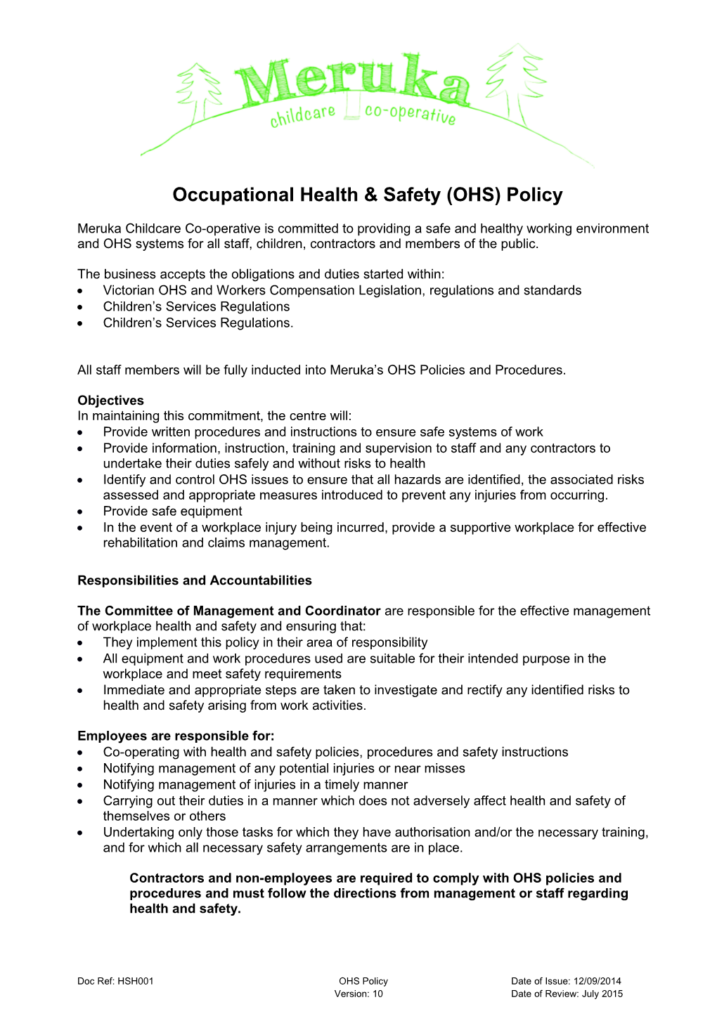 Occupational Health & Safety (OHS)Policy