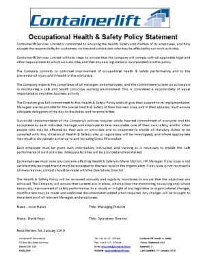 Occupational Health & Safety Policy Statement