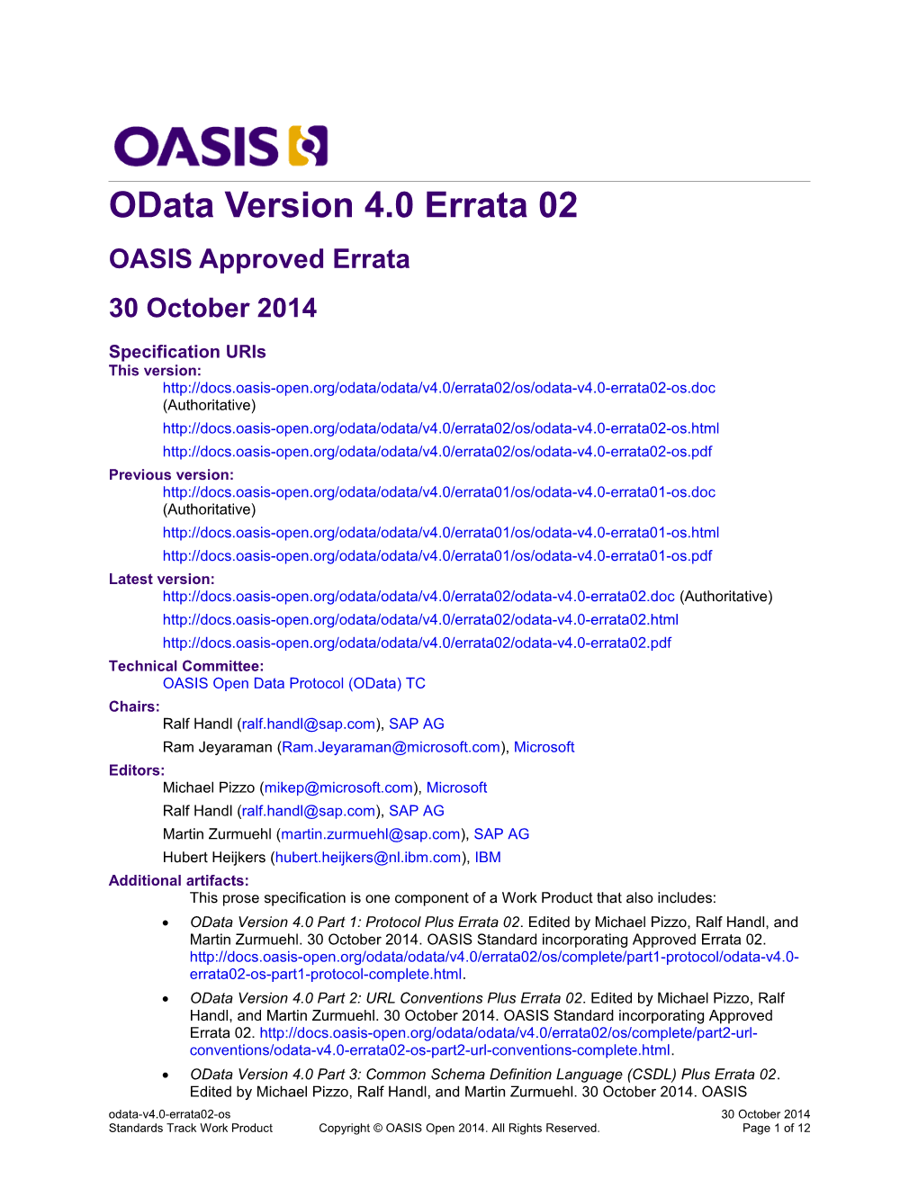 Odata Version 4.0 Errata 02