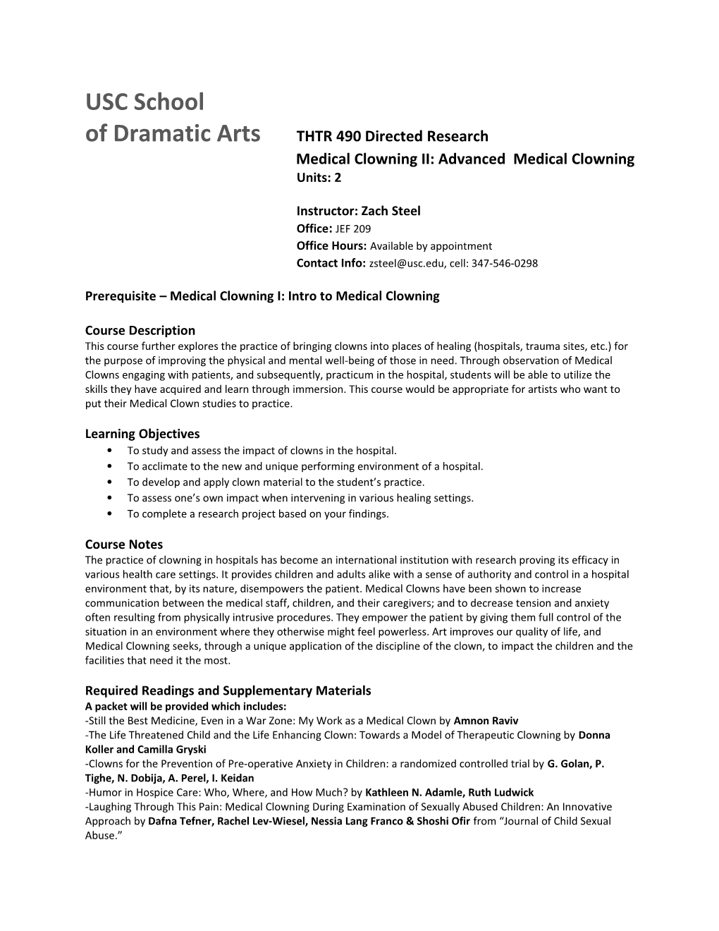 Of Dramatic Artsthtr 490 Directed Research