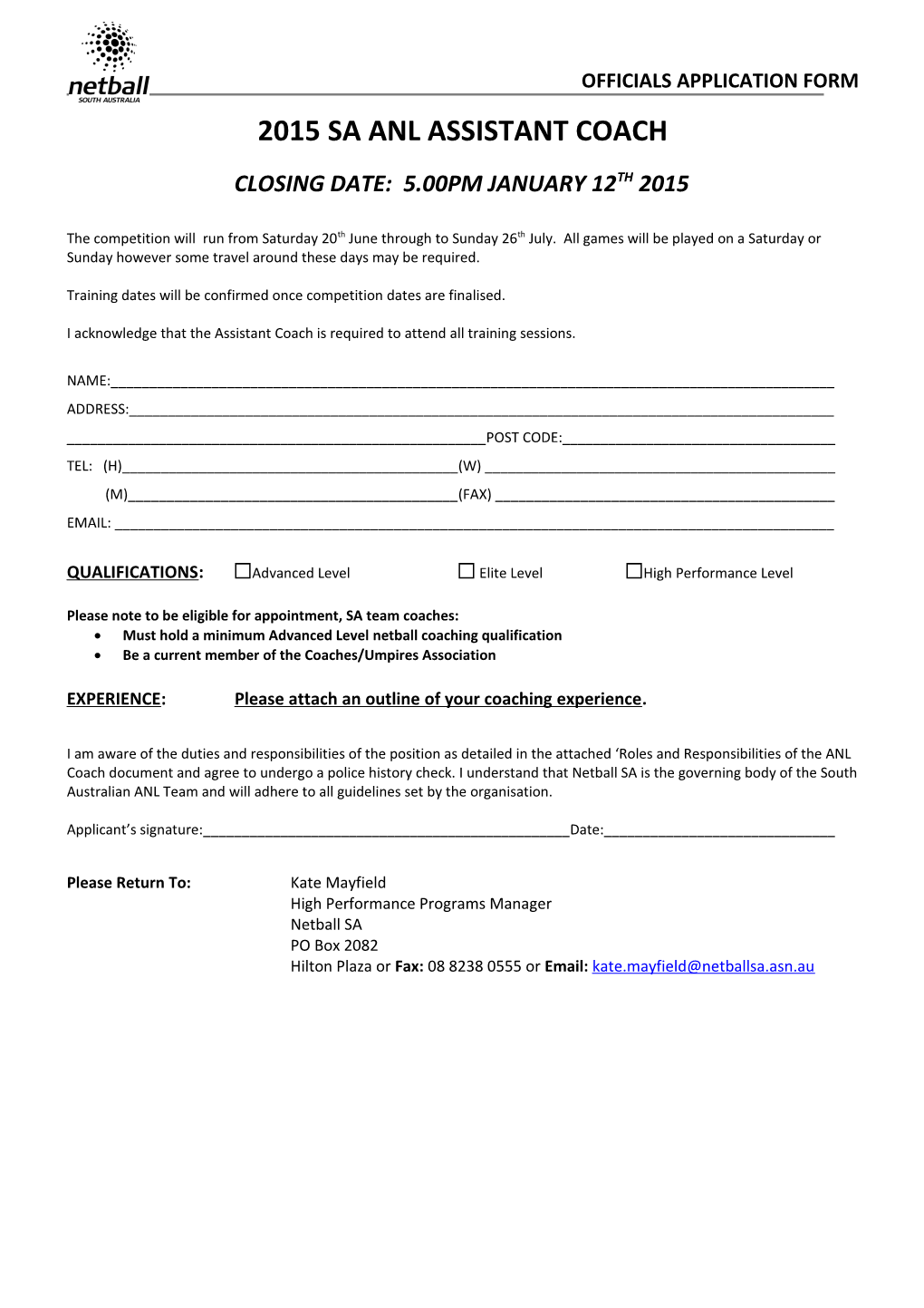 Officials Application Form