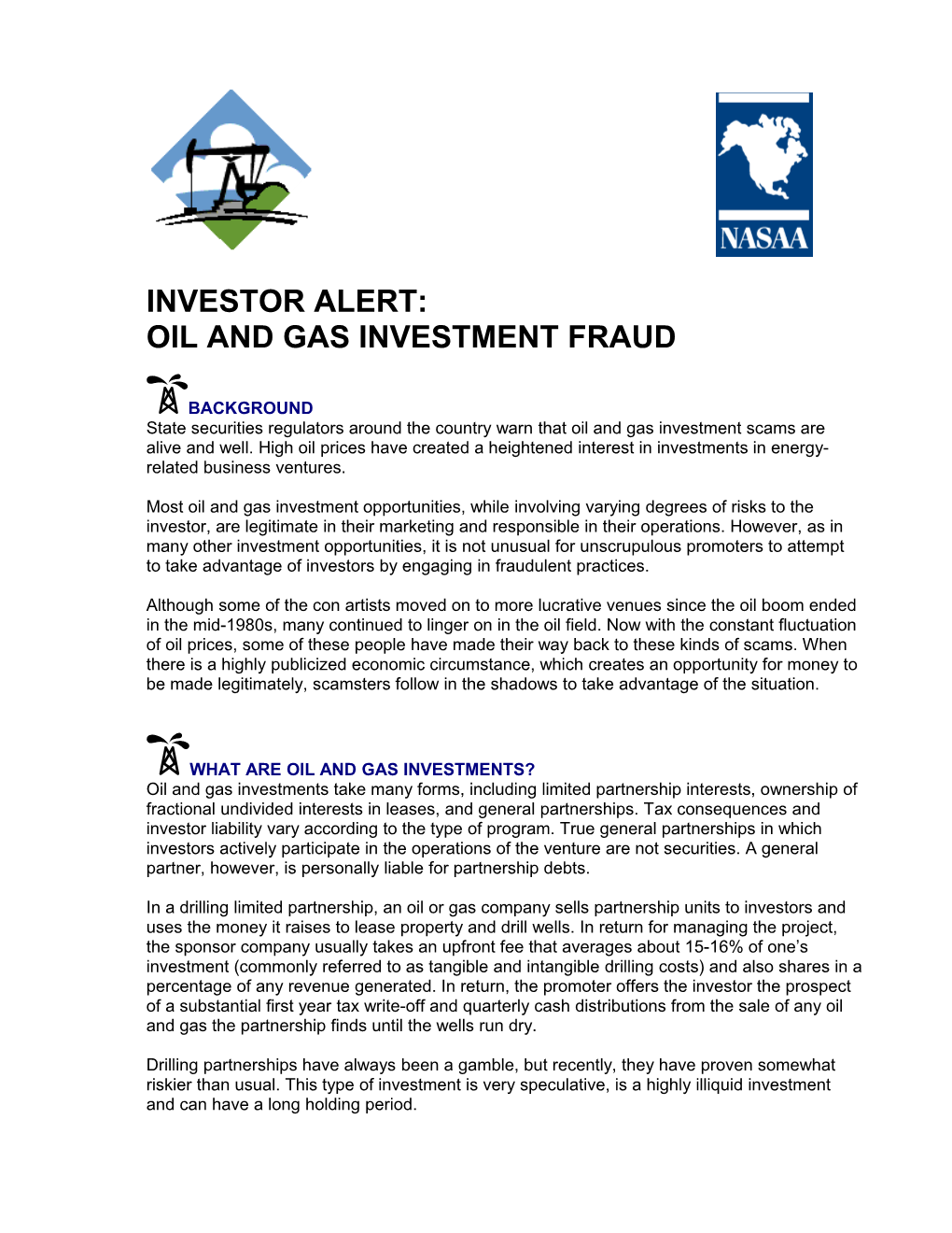 Oil and Gas Investment Frauds