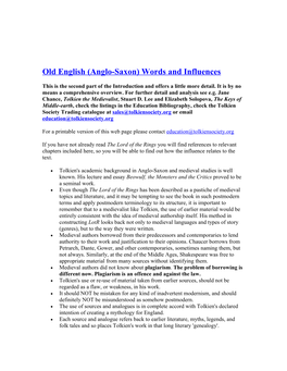 Old English (Anglo-Saxon) Words and Influences