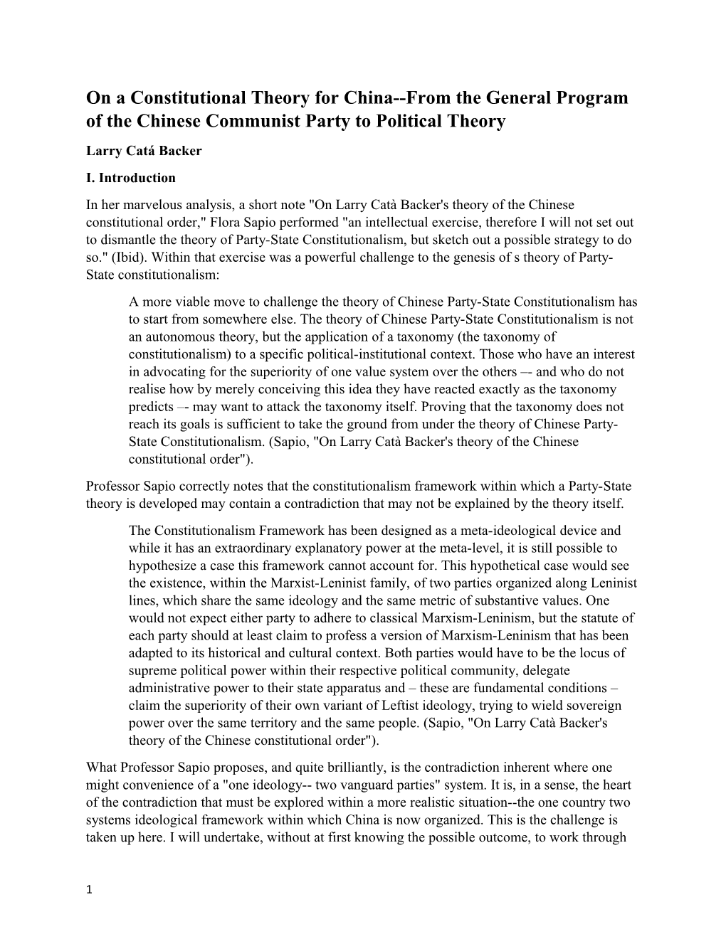 On a Constitutional Theory for China from the General Program of the Chinese Communist