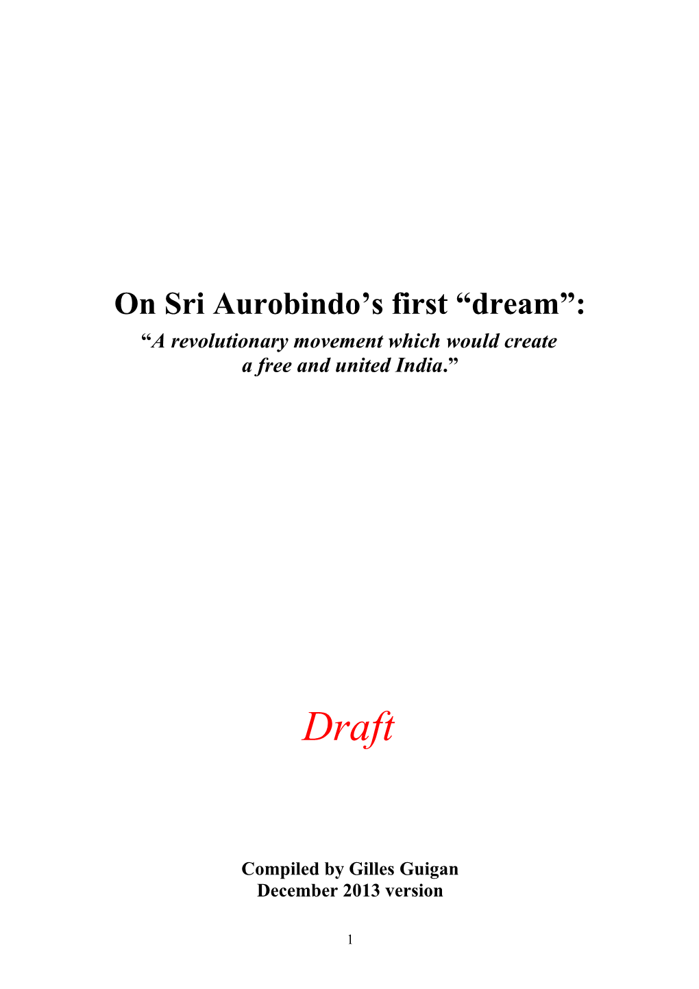 On Sri Aurobindo S First Dream