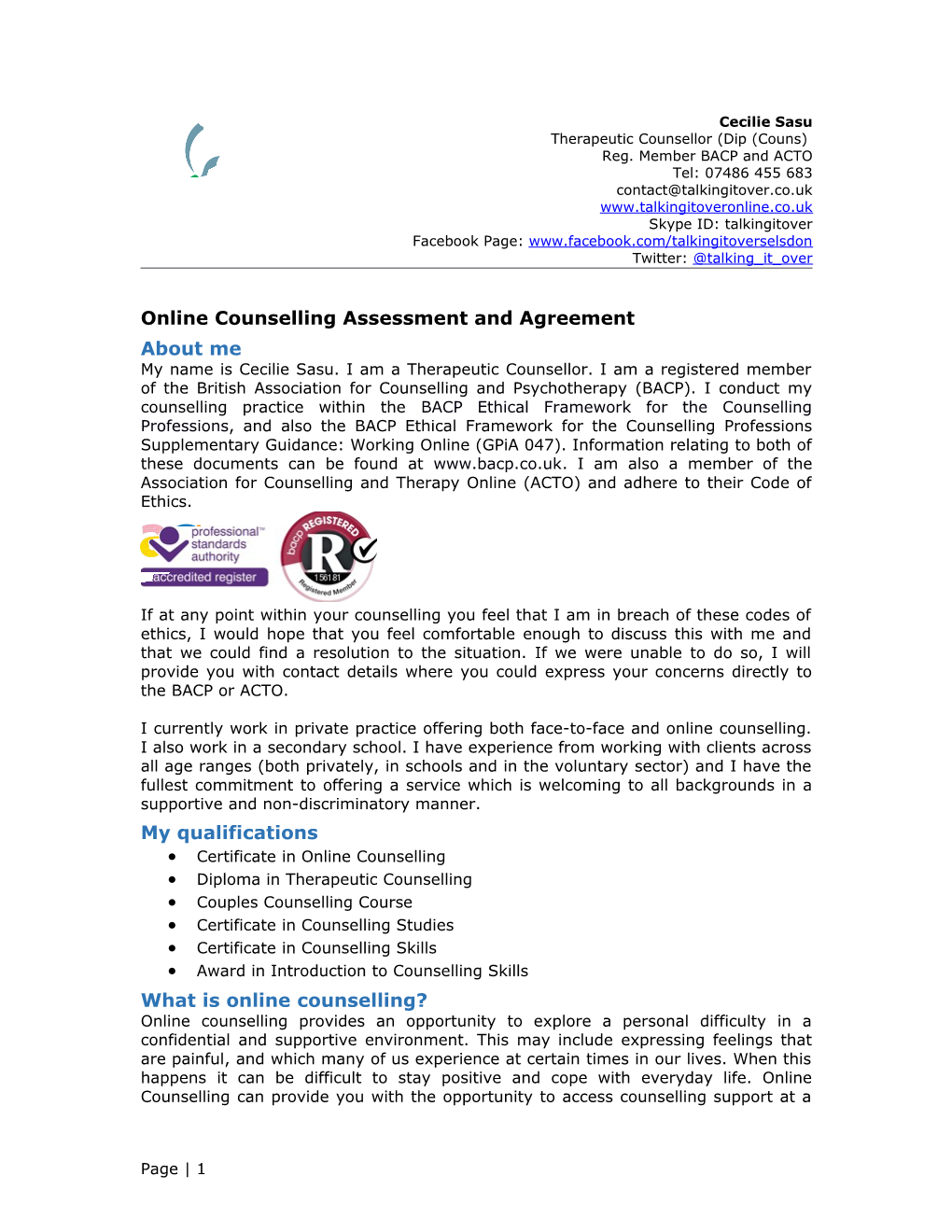 Online Counselling Agreement