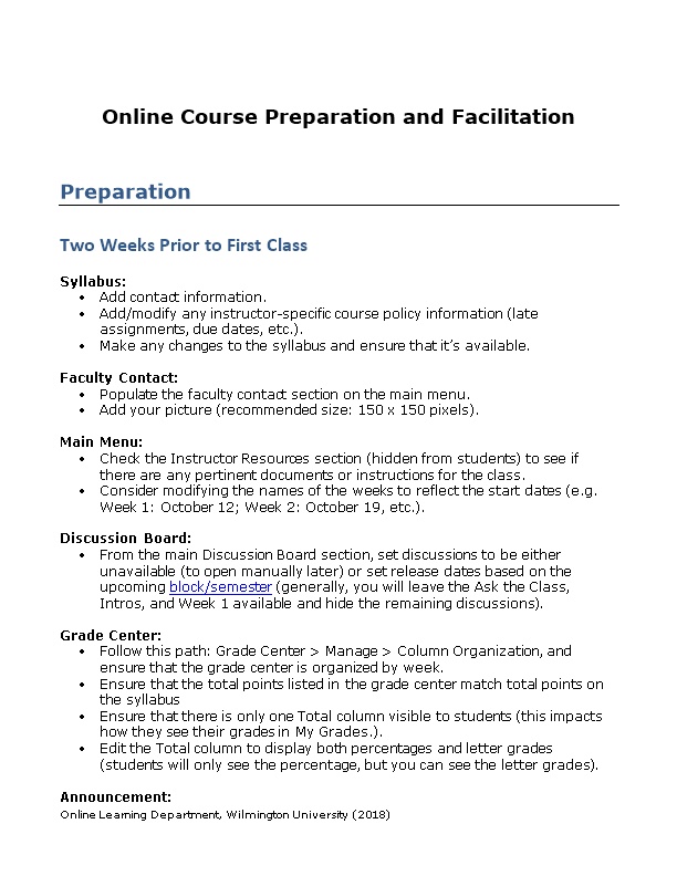 Online Coursepreparation and Facilitation