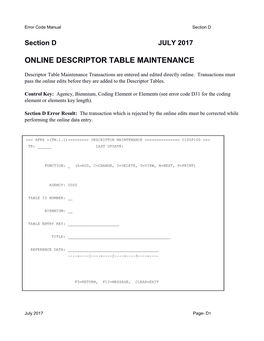 Online Descriptor Table Maintenance