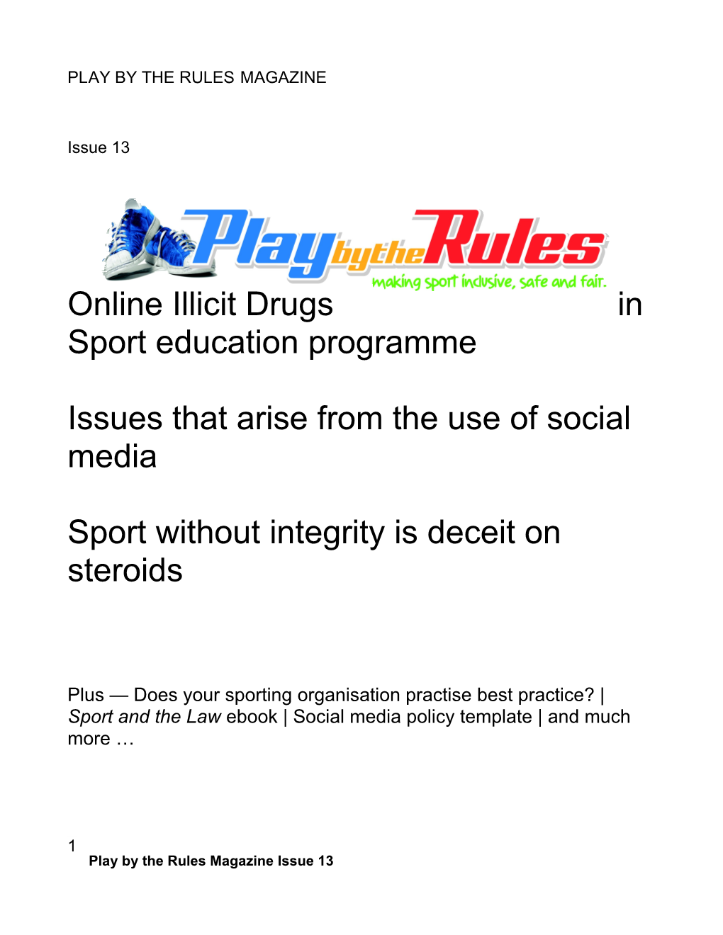 Online Illicit Drugs in Sport Education Programme