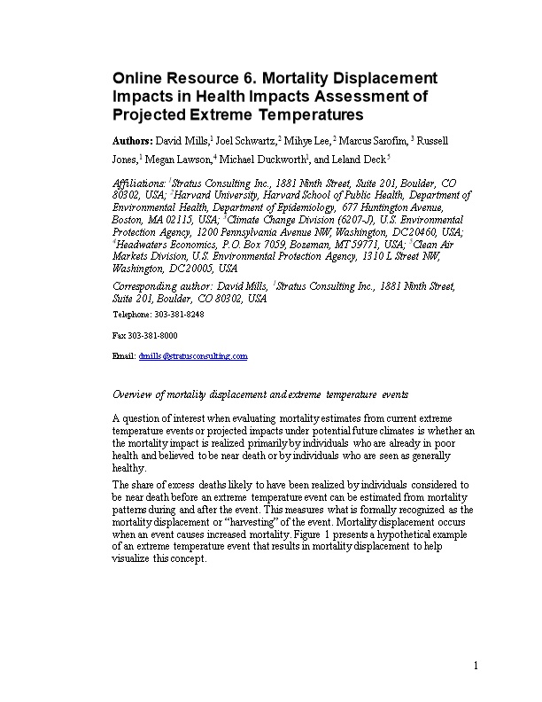 Online Resource 6. Mortality Displacement Impacts in Health Impacts Assessment of Projected