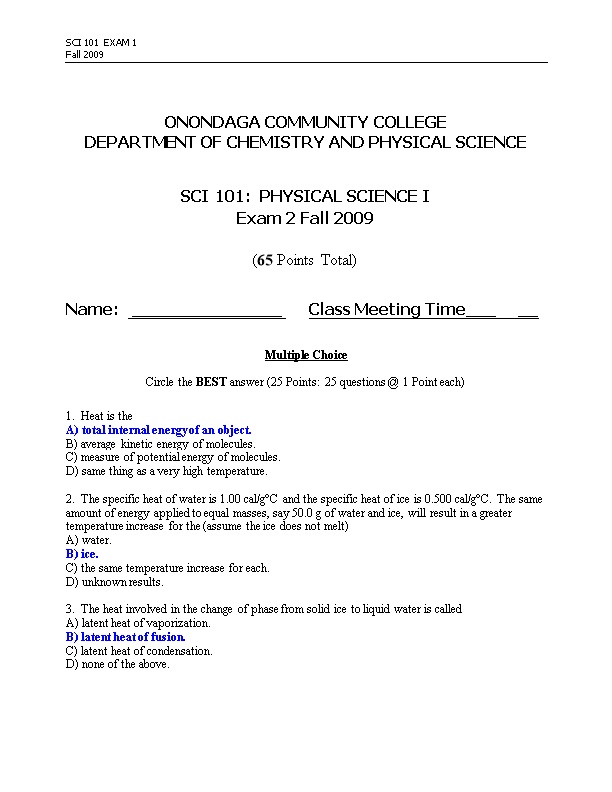 Onondaga Community College Department of Chemistry and Physical Science