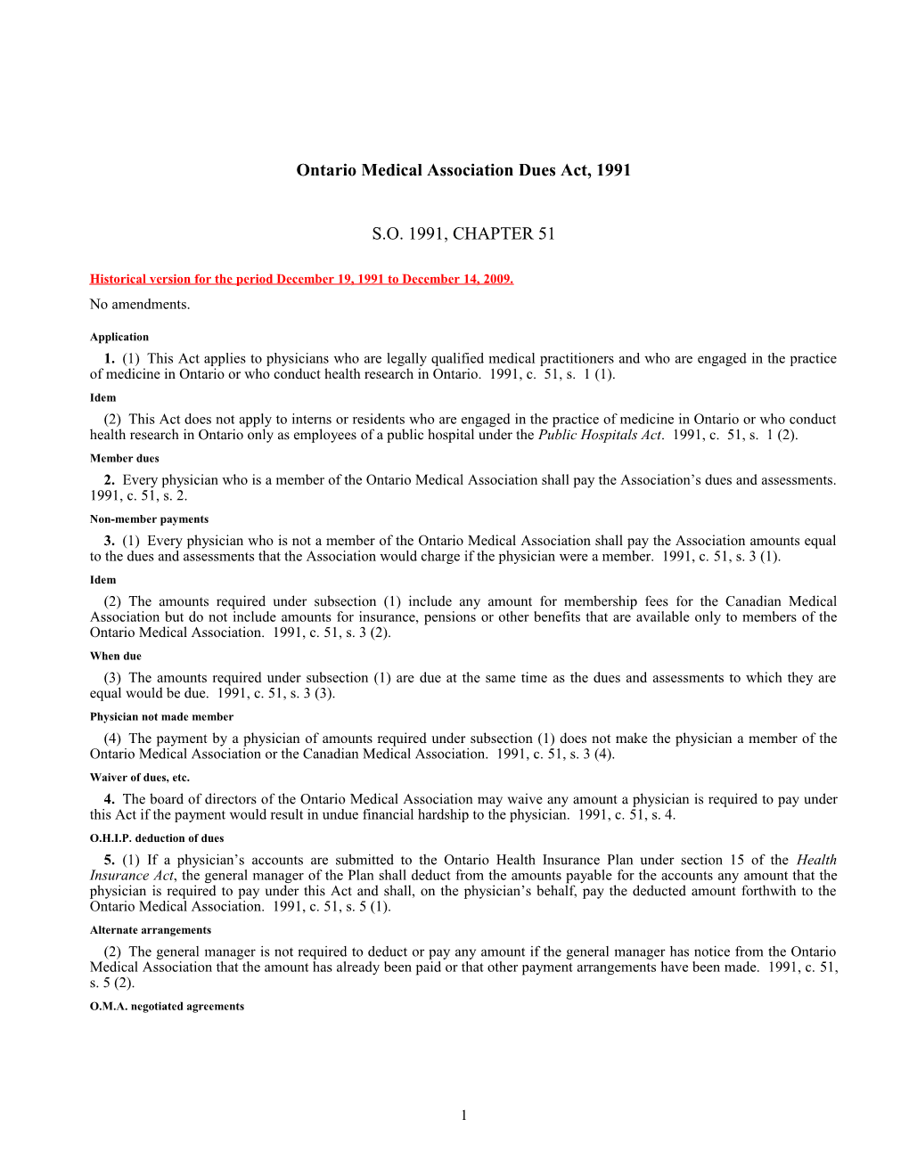 Ontario Medical Association Dues Act, 1991, S.O. 1991, C. 51