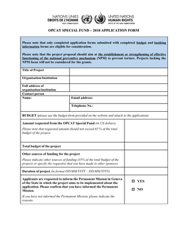 Opcat Special Fund 2018Application Form