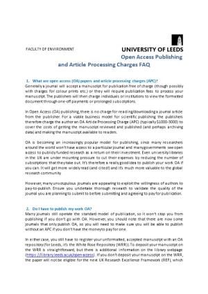 Open Access Publishing and Article Processing Charges FAQ