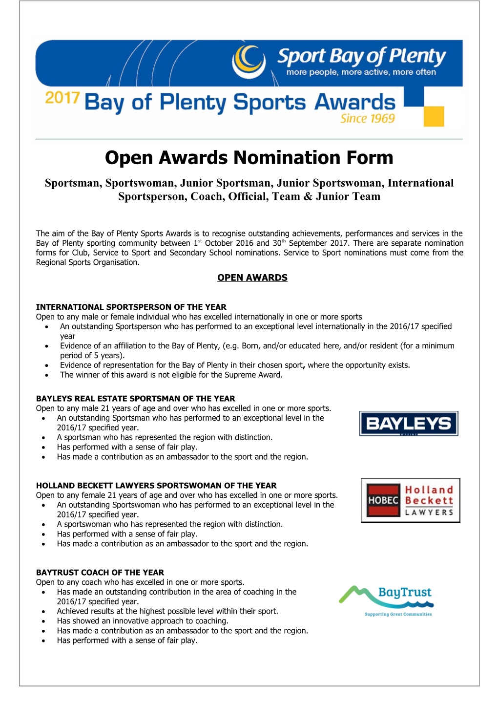 Open Awards Nomination Form