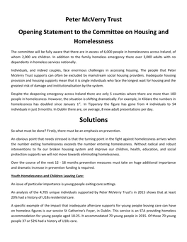 Opening Statement to the Committee on Housing and Homelessness