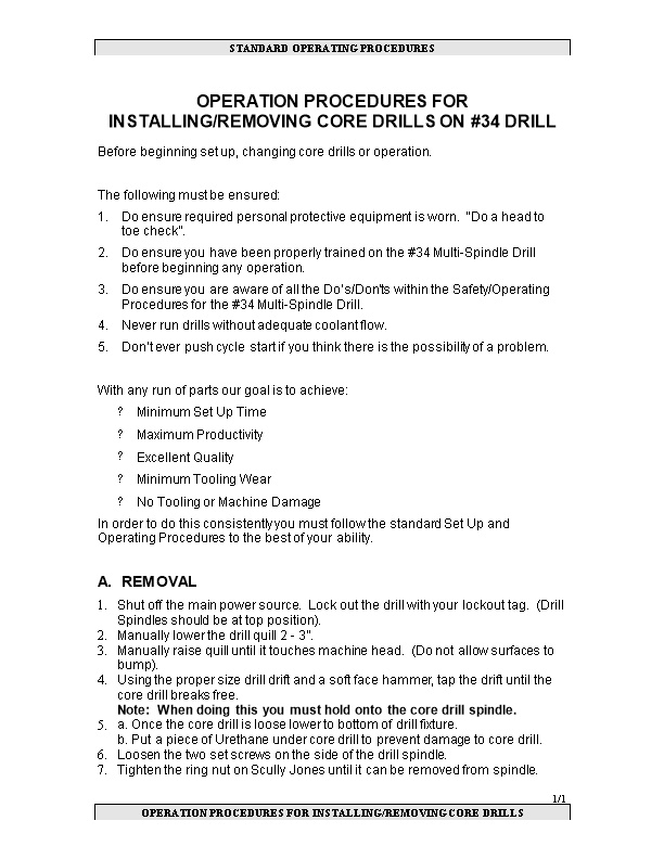 Operation Procedures for Installing/Removing Core Drills on #34 Drill