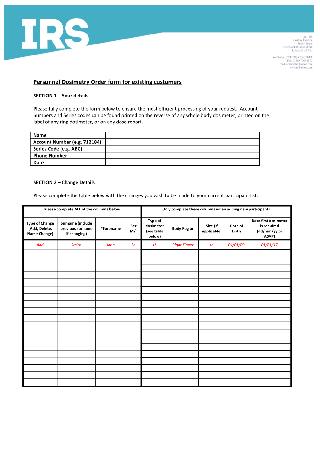 Order Form for Existing Customers