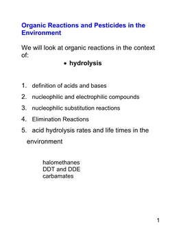Organic Reactions and Pesticides in the Environment