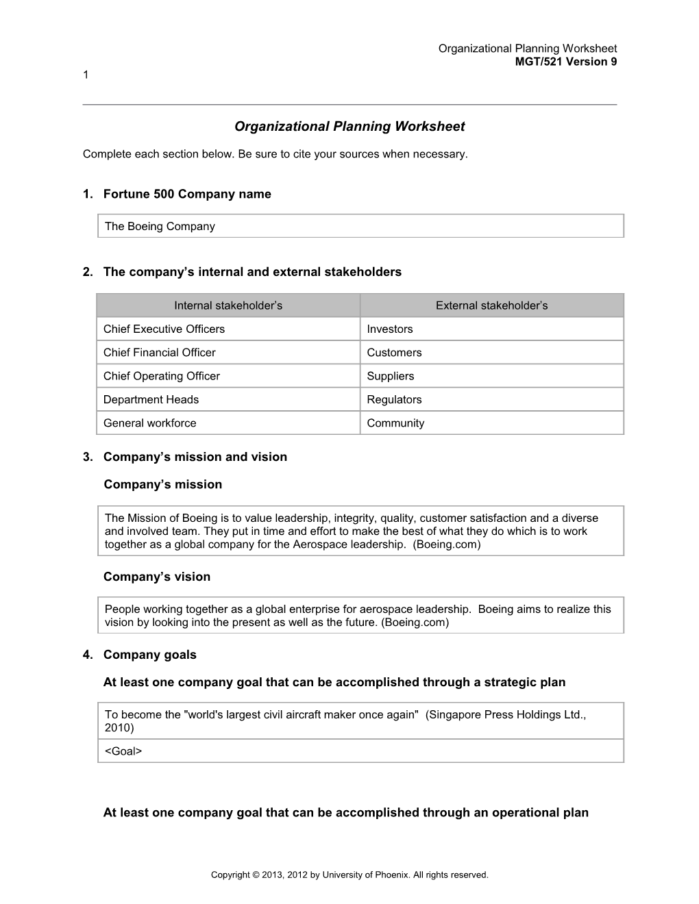 Organizational Planning Worksheet