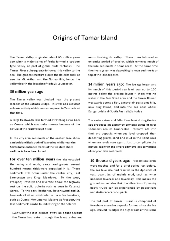 Origins of Tamar Island